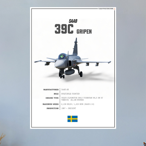 SAAB 39C Gripen SPEC. Poster - flightposterstore