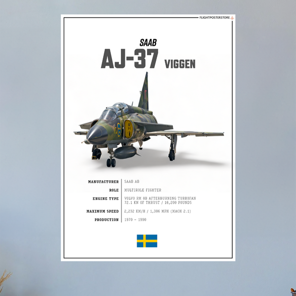 SAAB AJ37 Viggen SPEC. Poster - flightposterstore