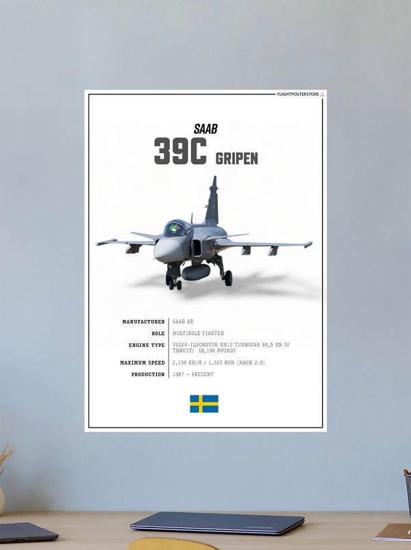 SAAB 39C Gripen SPEC. Poster - flightposterstore