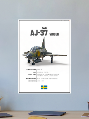 SAAB AJ37 Viggen SPEC. Poster - flightposterstore